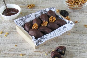 Chocolate-Covered Prunes with Walnuts
