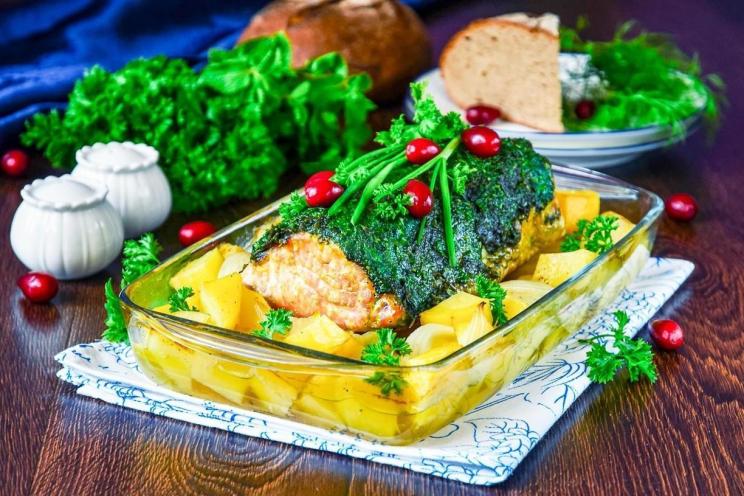 Herb-Crusted Pork and Potato Bake