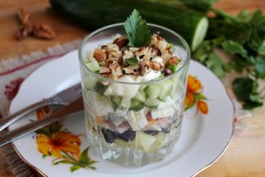 Layered Smoked Chicken and Prune Salad