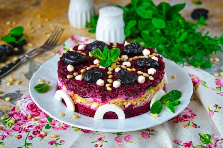 Holiday Genghis Khan Layered Salad with Prunes and Nuts Holiday Genghis Khan Layered Salad with Prunes and Nuts
