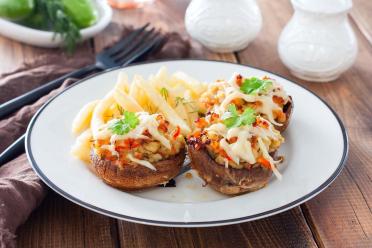 Oven-Baked Stuffed Mushrooms with Meat and Cheese