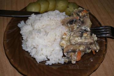 Baked Pollock with Mushrooms in Sour Cream