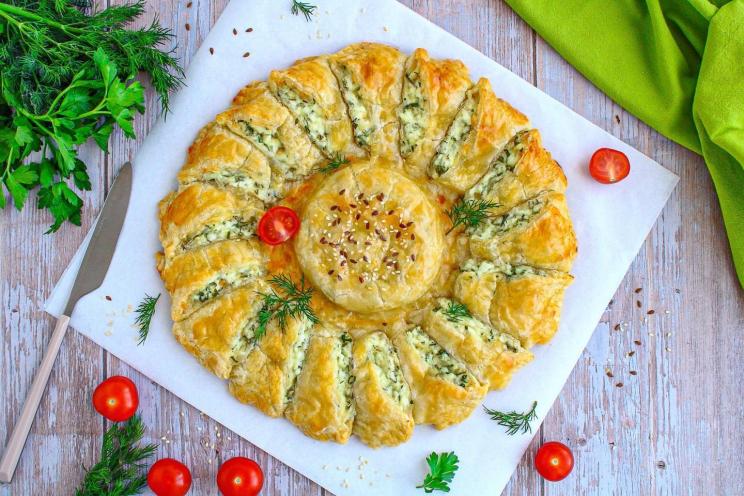 Quick and Tasty Adyghe Cheese and Herb Puff Pastry Pie