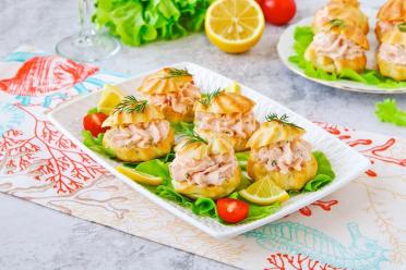 Festive Profiteroles with Creamy Red Fish Filling
