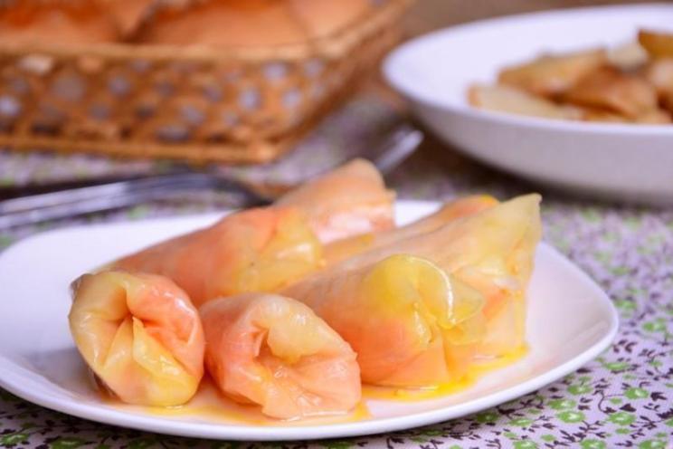 Korean Marinated Cabbage Rolls with Carrots