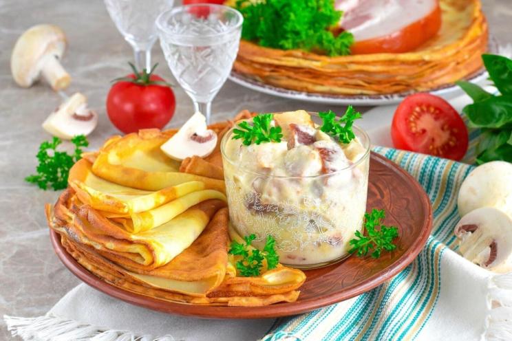 Belarusian Machanka with Pancakes and Savory Sauce