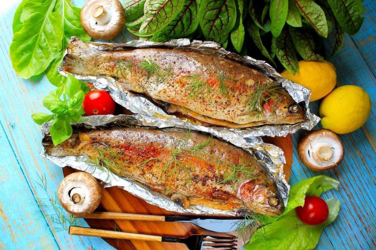 Grilled Trout with Mushroom Filling in Foil