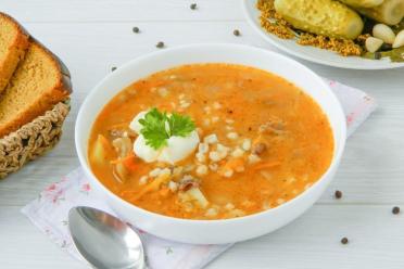 Hearty Rassolnik with Stewed Meat and Barley