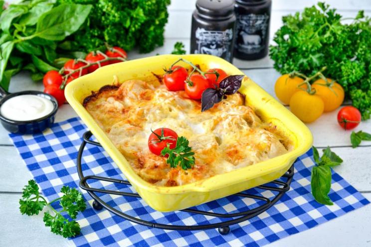Oven-Baked Dumpling Casserole with Mayonnaise and Milk