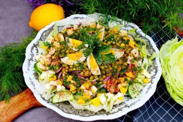 Tuna and Pea Salad with Egg and Chinese Cabbage