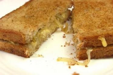 Cheesy Onion Fried Breakfast Sandwiches