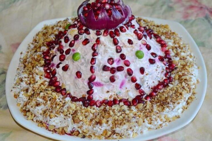 Classic Monomakh's Cap Salad with Pomegranate and Chicken Classic Monomakh's Cap Salad with Pomegranate and Chicken