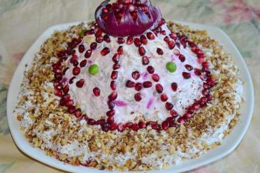 Classic Monomakh's Cap Salad with Pomegranate and Chicken