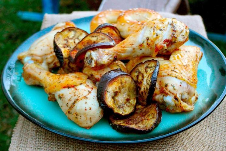 Tandoori Grilled Chicken Legs with Eggplant Tandoori Grilled Chicken Legs with Eggplant