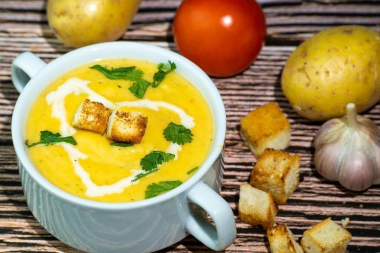 Creamy Potato Soup with Garlic Croutons