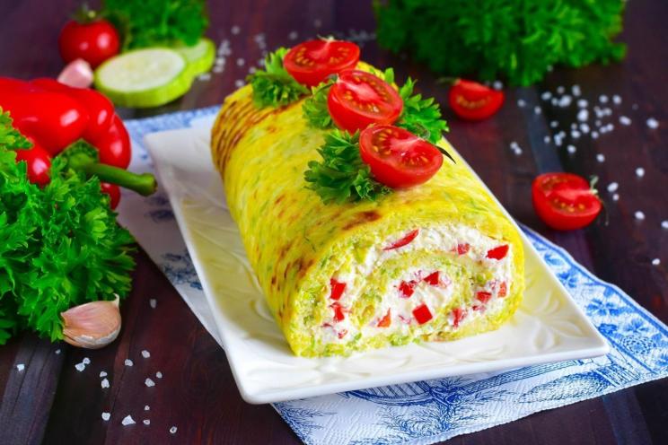 Oven-Baked Zucchini Roll with Feta and Cottage Cheese Filling