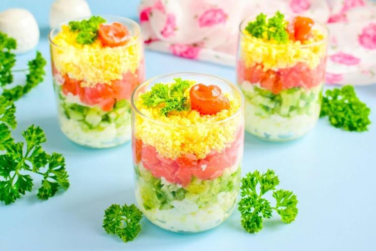 Festive Red Fish and Egg Salad with Cucumber