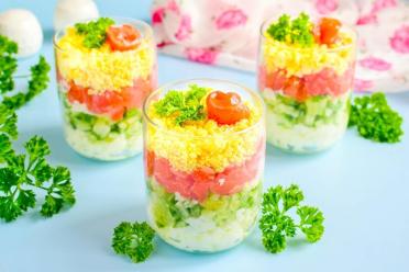 Festive Red Fish and Egg Salad with Cucumber