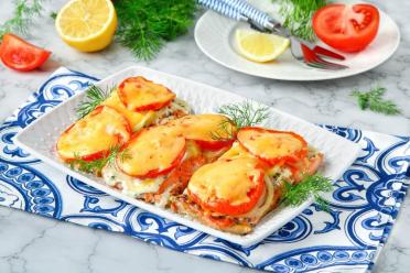 Oven-Baked Fish Fillet with Veggies and Cheese