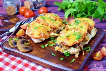 Baked Chicken Breast with Mushrooms, Cheese, and Tomatoes