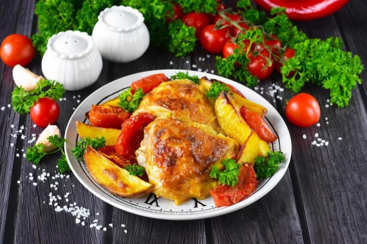 Baked Chicken with Potatoes and Tomatoes