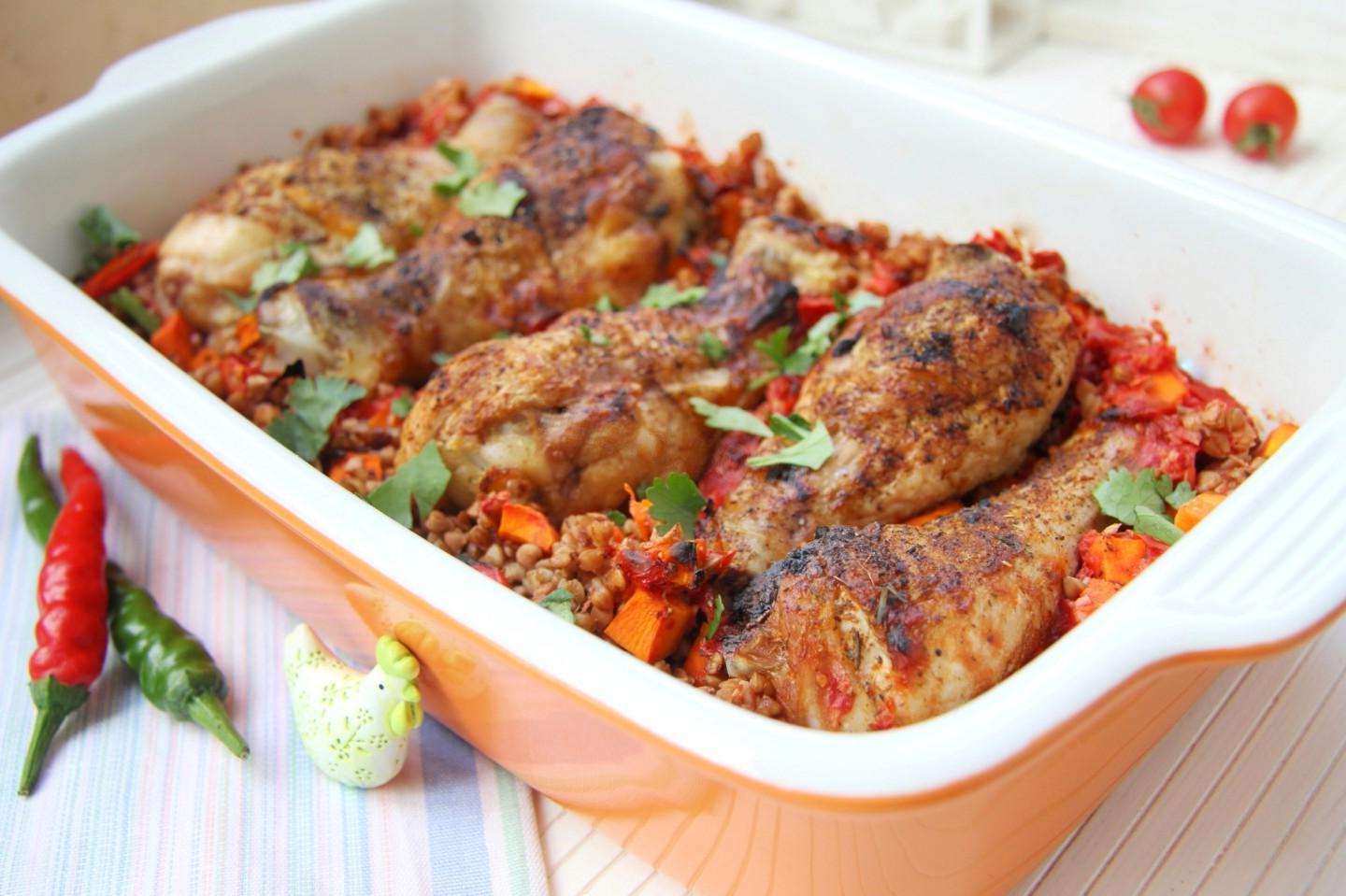 Oven-Baked Buckwheat and Drumsticks: One-Pan Dinner