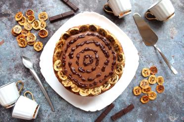 Banana Rum Shortcake with Chocolate Mousse
