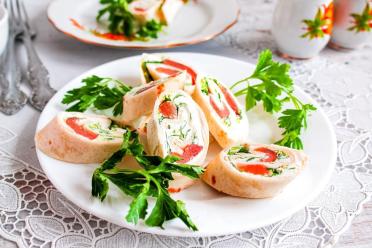 Red Fish and Curd Cheese Lavash Rolls