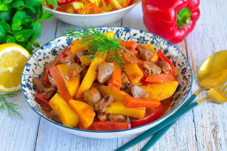 Hearty Chicken Hearts Stew with Potatoes