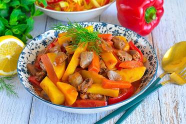 Hearty Chicken Hearts Stew with Potatoes