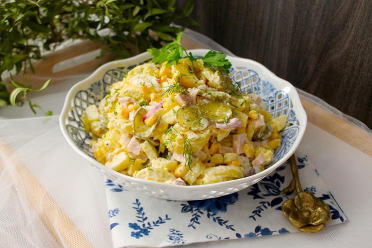 German Potato Salad with Sausage and Cucumber