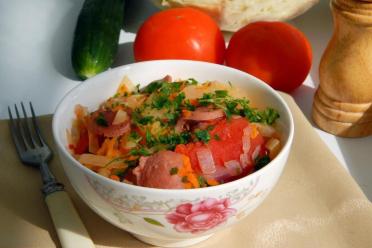 Sausage and Cabbage Solyanka in a Slow Cooker