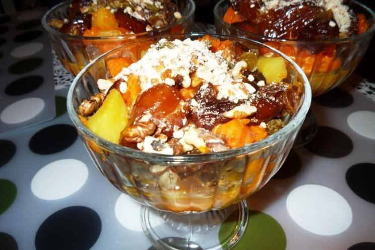 Pan-Fried Pumpkin Dessert with Raisins and Dried Fruits Pan-Fried Pumpkin Dessert with Raisins and Dried Fruits