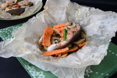Baked Trout in Parchment with Mushrooms and Carrots
