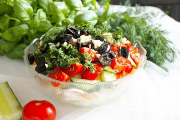 Fresh Spring Salad with Olives, Tomatoes, and Tender Cabbage