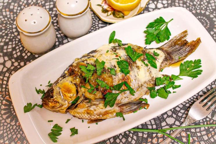 Juicy Baked Crucian Carp in Kefir