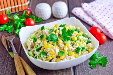 Quick Chicken & Corn Salad with Cheese & Cucumber