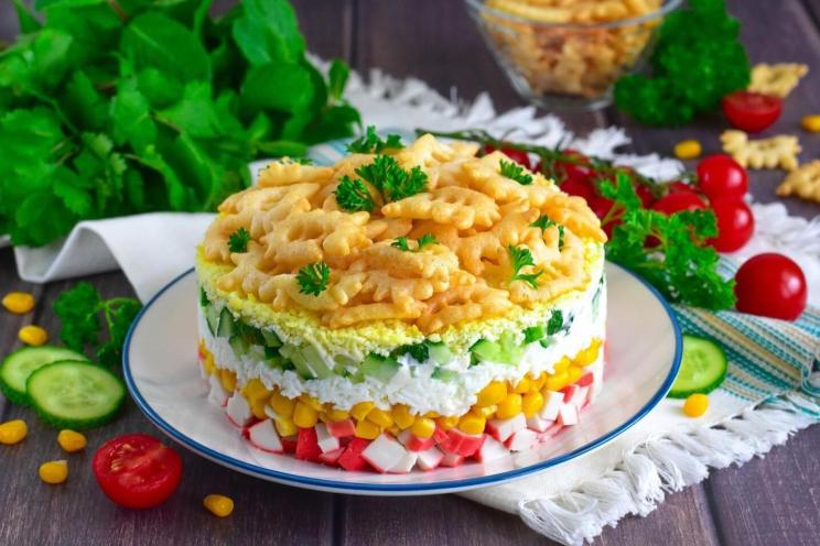 Crab Stick and Corn Salad with Crispy Chips