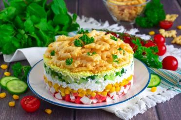 Crab Stick and Corn Salad with Crispy Chips