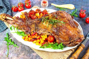 Roasted Wild Boar Leg with Vegetables