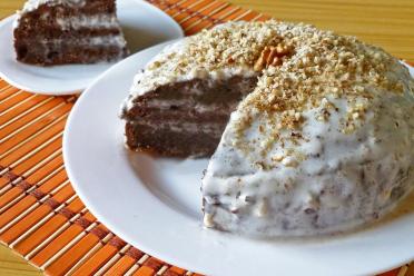 Rich Chocolate Walnut Sour Cream Cake