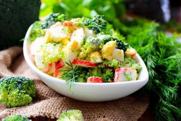 Broccoli and Crab Stick Salad with Eggs and Mayo