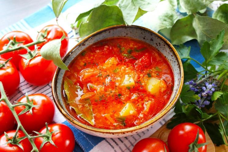 Vegan Tomato Veggie Soup with Couscous