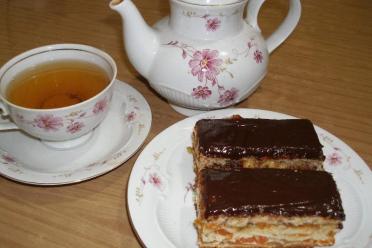Hungarian Gerbeaud Pie with Nut-Apricot Filling & Chocolate Glaze