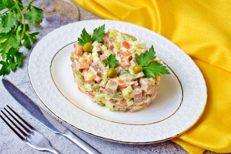 Classic Moscow Salad with Smoked Sausage