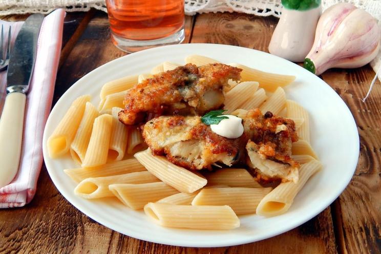 Breadcrumbed Pollock with Pasta Breadcrumbed Pollock with Pasta