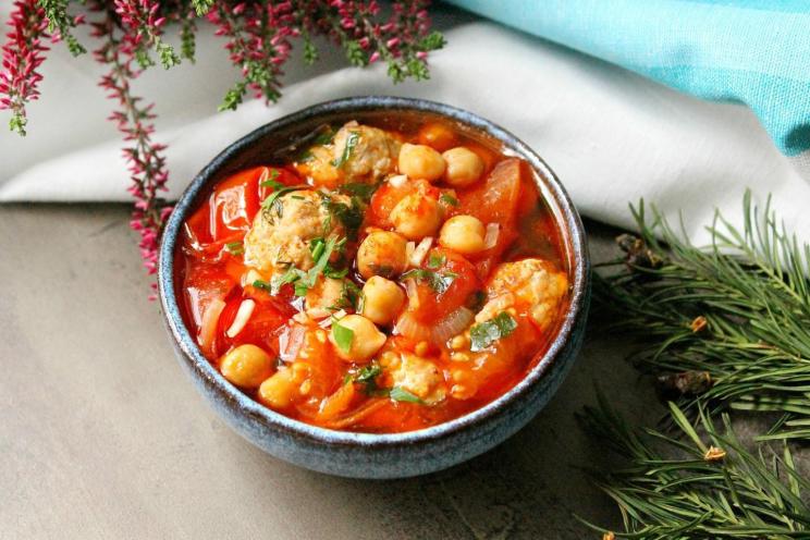 German Eintopf Soup with Chickpeas and Meatballs