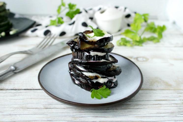 Garlic-Infused Eggplant Stack with Mayonnaise