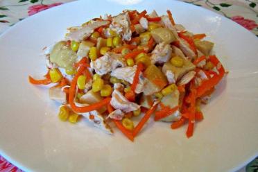 Chicken Salad with Korean Carrots and Pickled Mushrooms