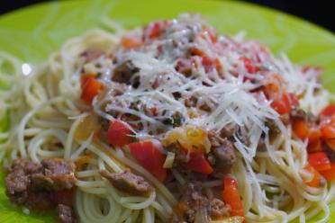Hearty Vegetable Pasta with Minced Meat and Parmesan